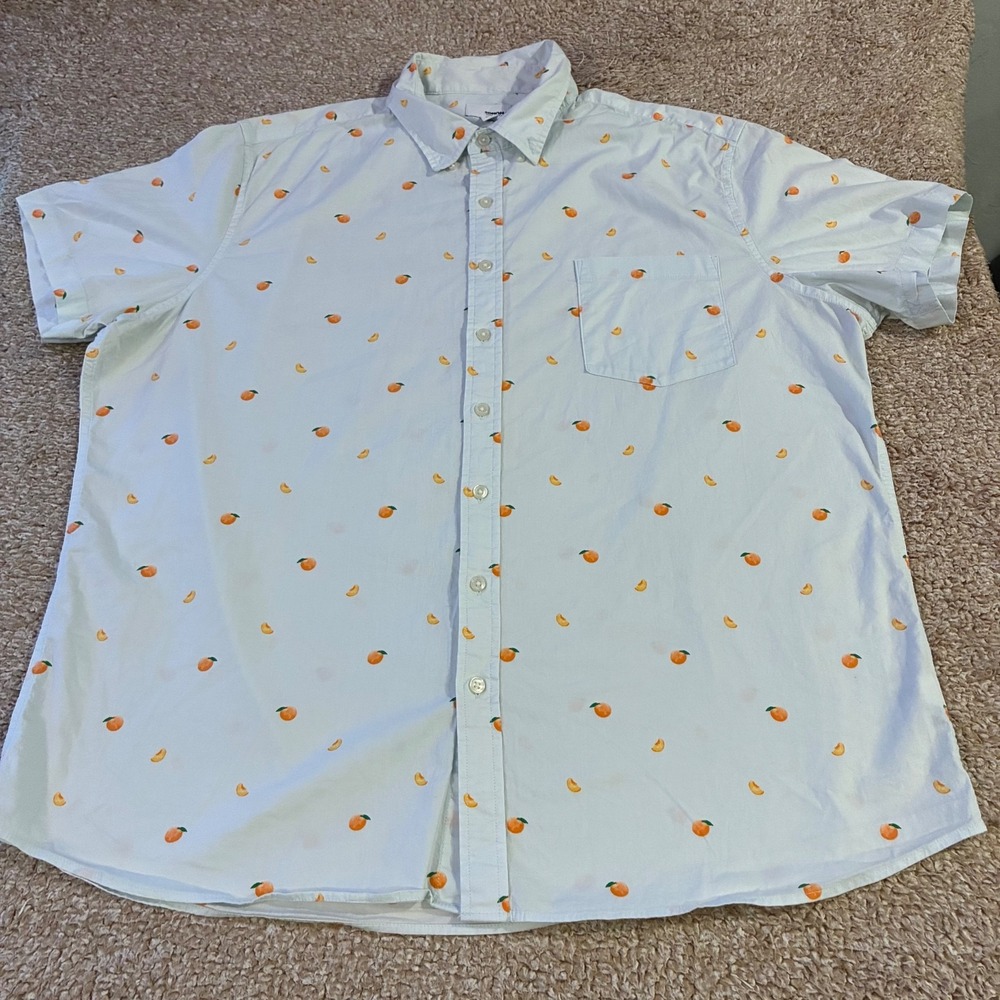 Sonoma Peach Print Button Up Shirt White Short Sleeve Men's XXL Stretch